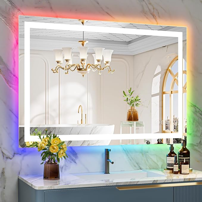 YEELAIT 44x30 Inch RGB LED Bathroom Mirror Front Light and RGB Backlit Lighted by YEELAIT
