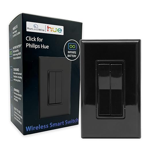 RunLessWire Click for Philips Hue – Battery-Free Wireless Smart Light Switch by RunLessWire