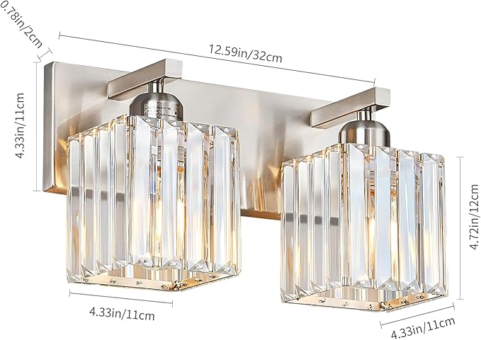 FDPBY Modern Vanity Light 2-Lights Brushed Nickel Vanity Light Crystal Bathroom - Image 5