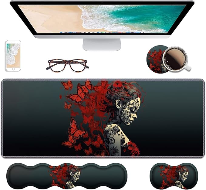 Ergonomic Keyboard Wrist Rest & Mouse Pad Wrist Rest Set, Large Gaming Desk Mat by Unknown