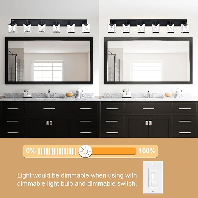 WINSHEN 6-Light Bathroom Light Fixture Black Finish, Modern Vanity Lighting - Image 4