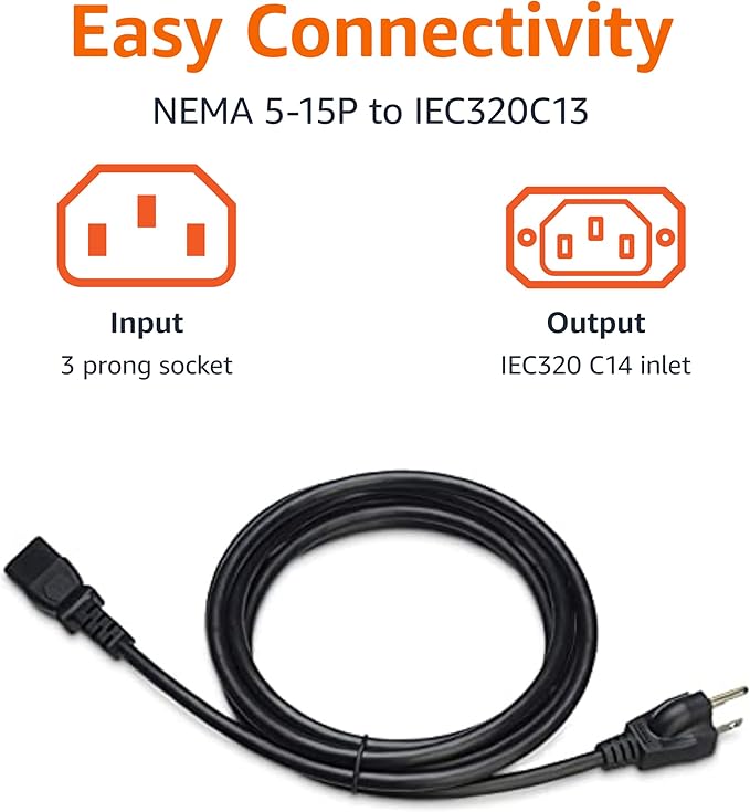Amazon Basics PC Power Cord, 10 feet, AC Power Cord - Image 3
