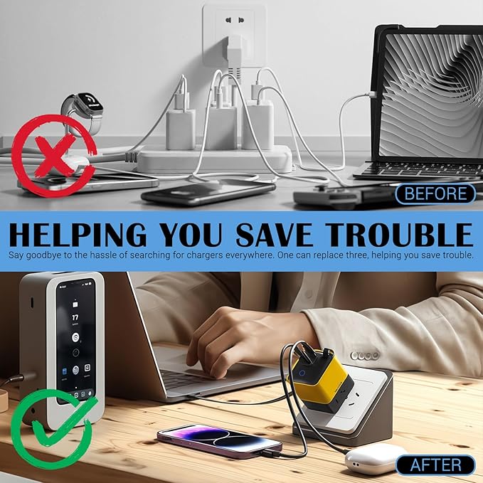 80W GaN Fast Charger with Retractable USB-C Cable 3-in-1 Wall Charger Block - Image 6