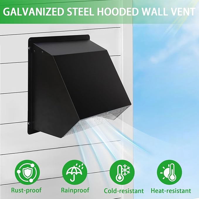 7Inch Wall Vent with Screen and Damper, Galvanized Steel Hooded Wall Vent Cover - Image 6