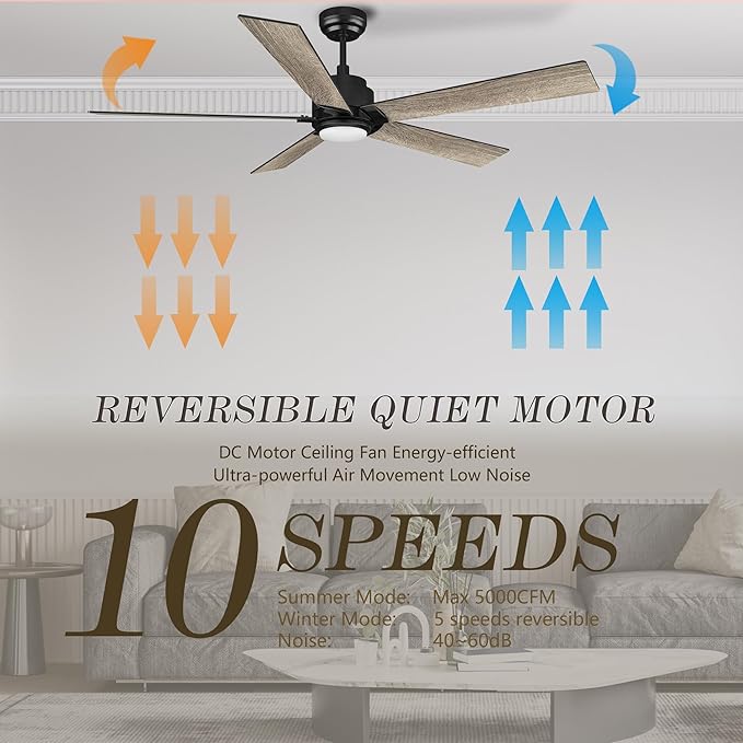 SMAAIR Smart Ceiling Fans with Lights and Remote, 60 Inch Low Profile Ceiling - Image 2
