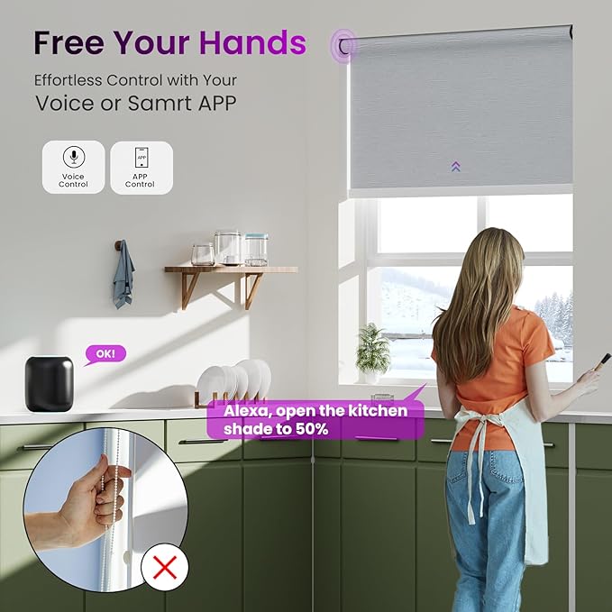 Astomi Motorized Roller Shades for Windows, Smart Blinds, Voice Control - Image 3