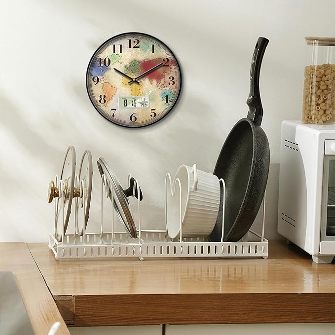 Modern Round Retro Digital and Analog Wall Clock Silent Calendar Colorful World - Image 4