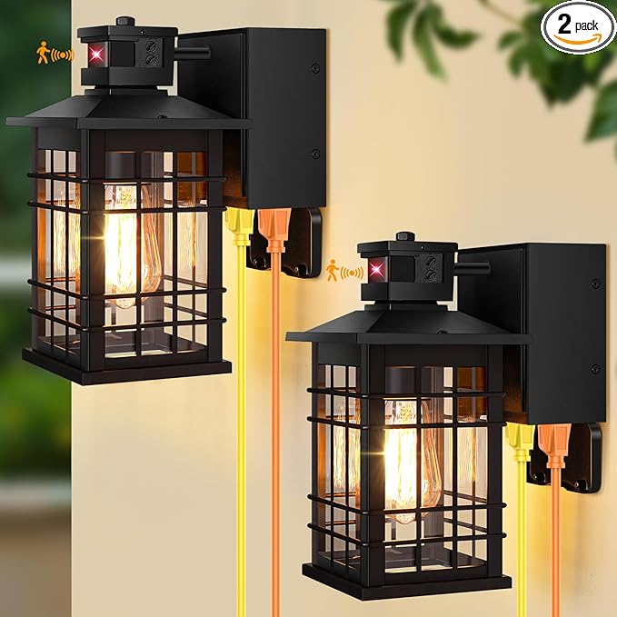 2-Pack Porch Lights with GFCI Outlet, Motion Sensor Dusk to Dawn Waterproof by Kondras