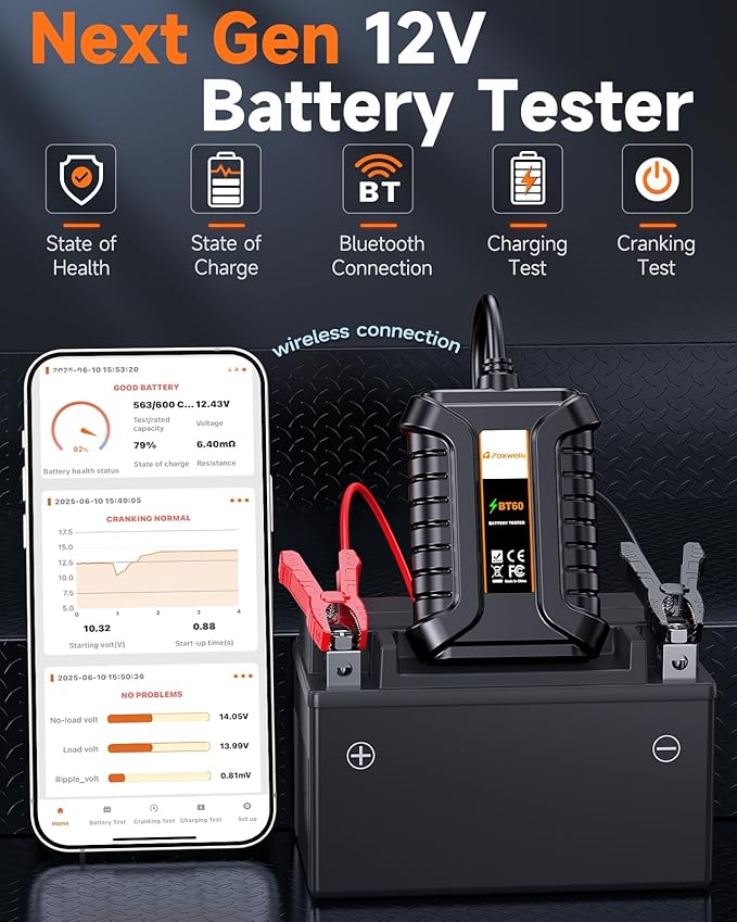 Bluetooth Car Battery Tester Foxwell BT60, 12V Battery Load Tester, Cranking - Image 2