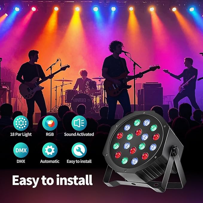 SmarketBuy Stage Lights with Sound Activated & DMX Control, 8 Pack 18x3 W LED - Image 6