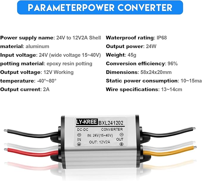 2 Pcs Dc 24v to 12v 2a 24w Step Converter Voltage Reducer Regulator Down - Image 5