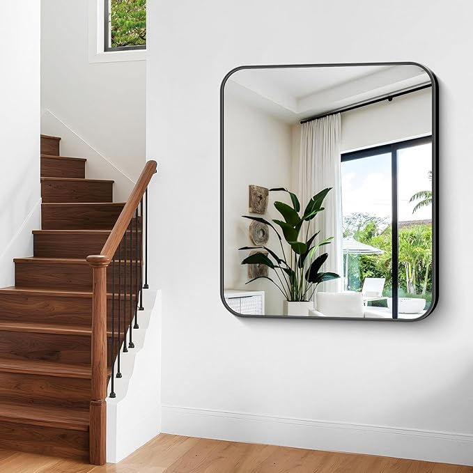Bathroom Mirror, 40 x 36 inch Black Rectangle Wall Mirror, Metal Frame - Image 5