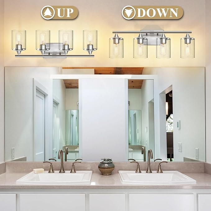 XPEHK 4-Light Bathroom Light Fixtures, Brushed Nickel Vanity Lighting Fixtures - Image 6