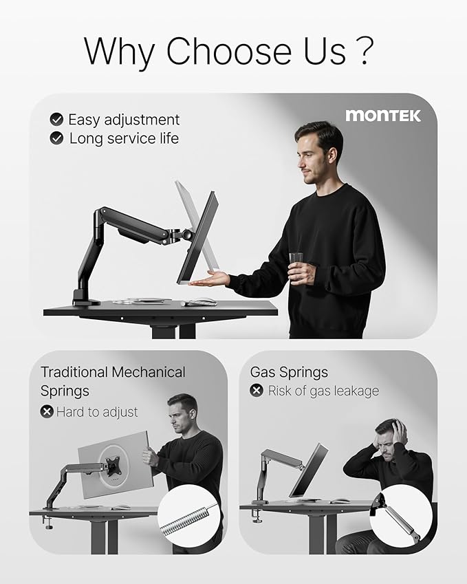 monTEK Deluxe Monitor Arm up to 40 Inch Holds 26.4 lbs Curved Screens Aluminum - Image 2