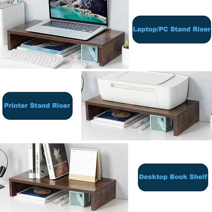 TEAMIX 20 Inch Monitor Stand Riser, Wooden Desktop Riser - Image 5