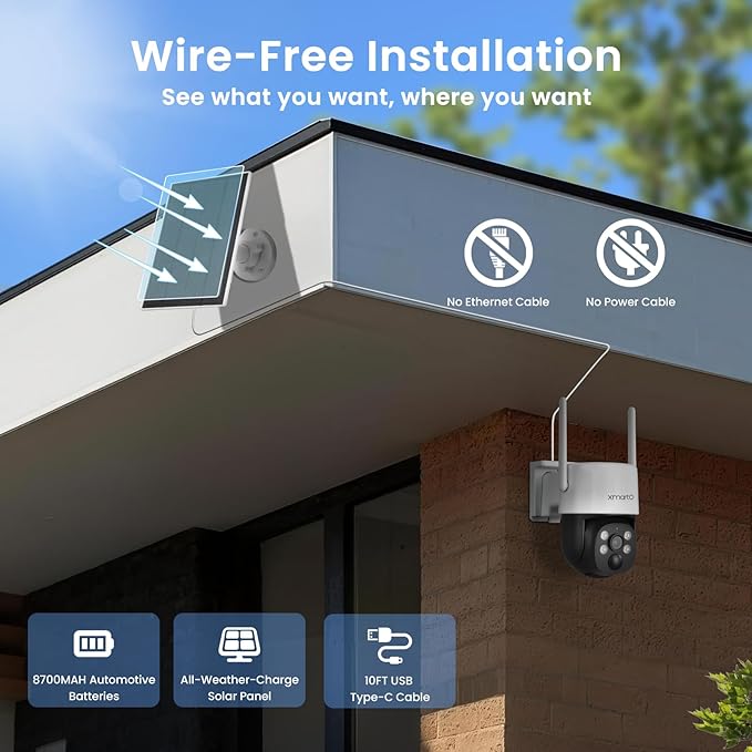 xmartO Solar/Battery-Powered Wire-Free PTZ Home Security Camera Wireless - Image 4