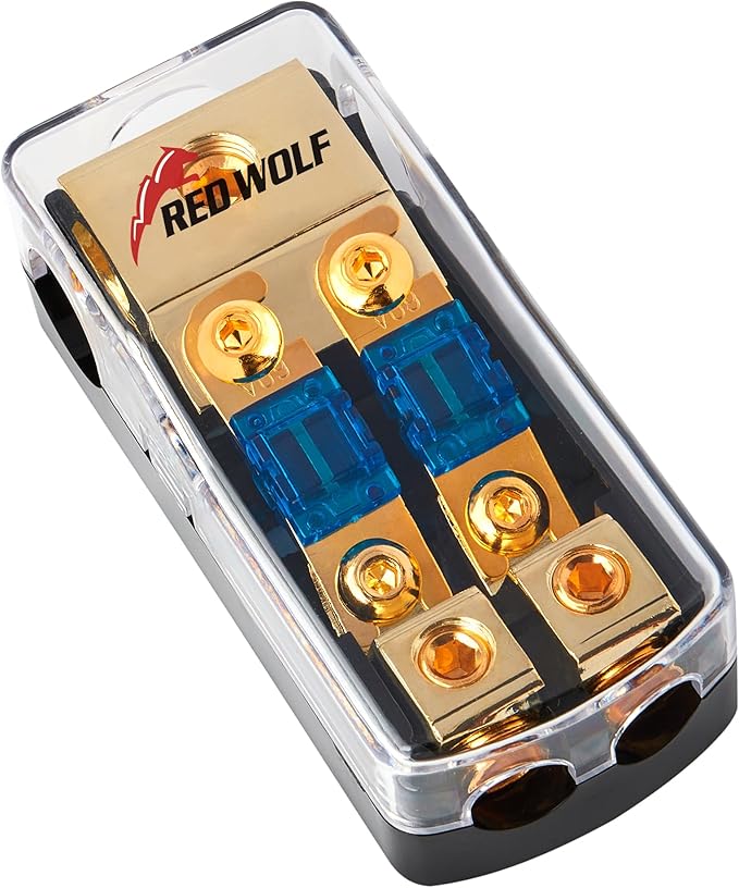 RED WOLF 2 Way Mini ANL Fuse Holder 60A 0/2/4 Gauge Input 4/8 Gauge Output Fuse by REDWOLF