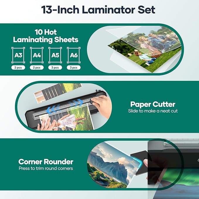 Laminator Machine 13-Inch, A3 Laminator Thermal with10 Laminating Sheets - Image 4