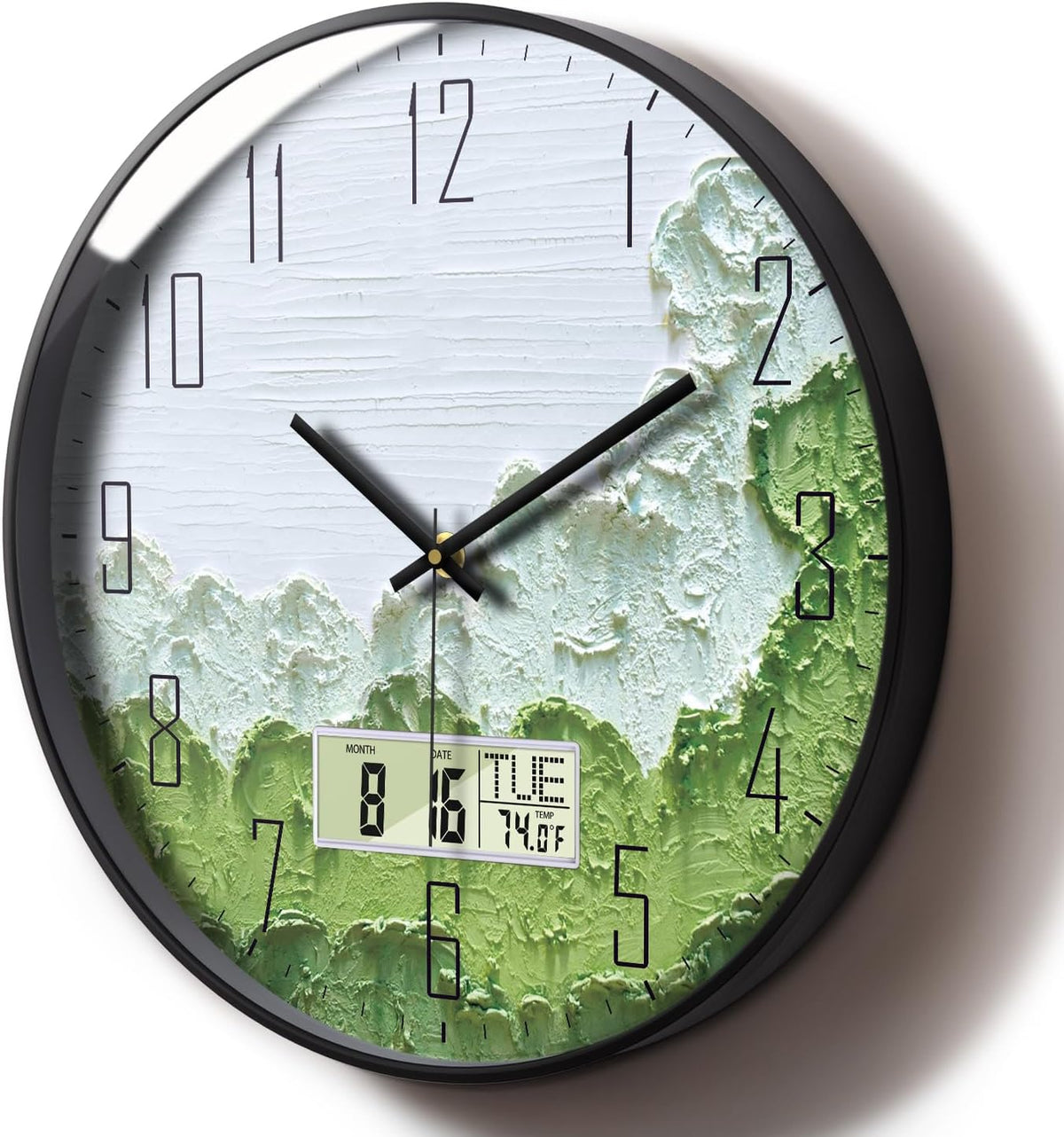 SCOAGE Modern Wall Clock with Temperature Green Forest Large Display