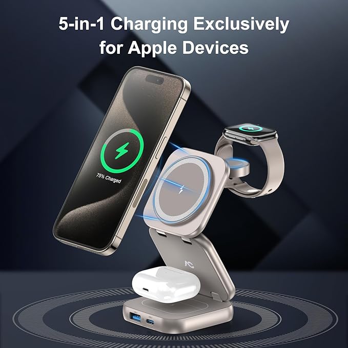 5-in-1 Wireless Charger for MagSafe, AC ISLAND Portable Travel Charging Station - Image 2