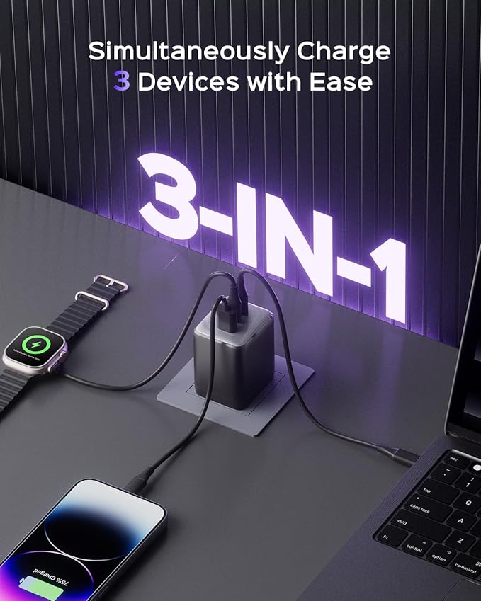 wegear 100W USB C Charger Block, 3-Port Compact Foldable Power Adapter USB Wall - Image 3