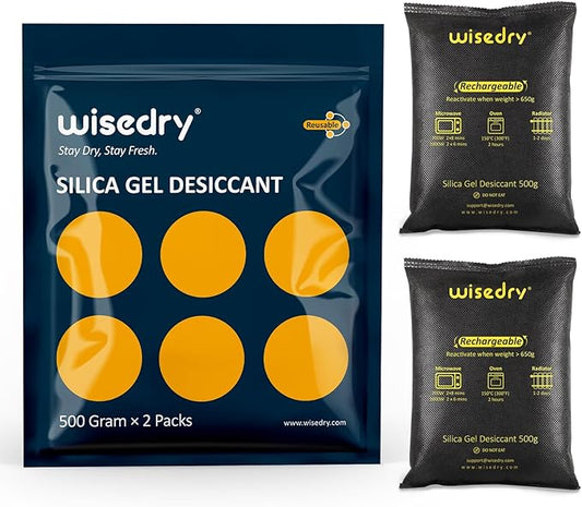wisedry 2 x 500 Gram Rechargeable Silica Gel Car Dehumidifier, Microwave Fast by wisedry