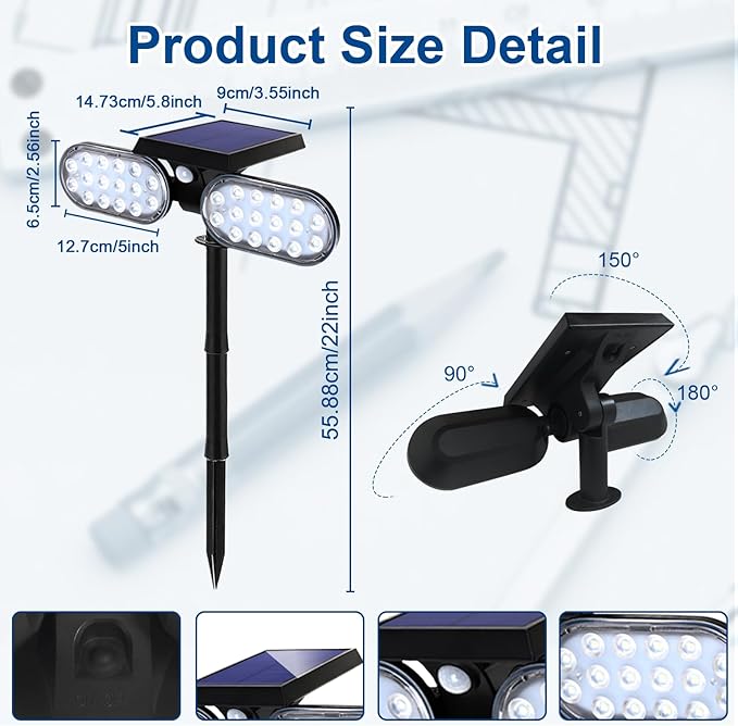 EMANER Motion Solar Lights Outdoor, Solar Floodlight, Stay On or Motion Sensor - Image 9