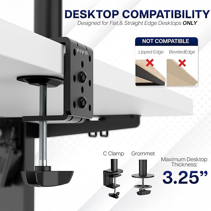 VIVO Dual Monitor Desk Mount, Heavy Duty Fully Adjustable Stand, Fits 2 LCD LED - Image 6