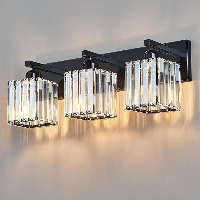 FDPBY Modern Bathroom Vanity Light 3-Lights Plating Black Crystal Bathroom Wall by FDPBY