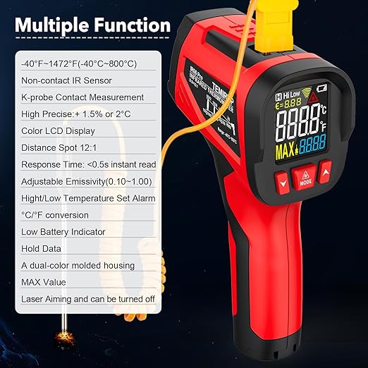 Infrared Thermometer Temperature Gun, TEMIRUP Digital IR Laser Thermometer - Image 3