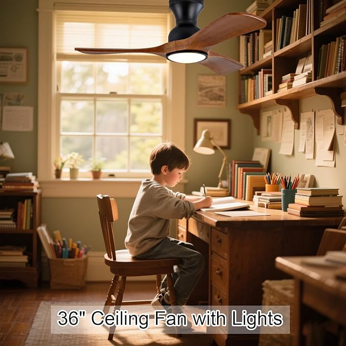 Gaizw Ceiling Fans with Lights, 36 Inch Ceiling Fan of Modern Low Profile - Image 3