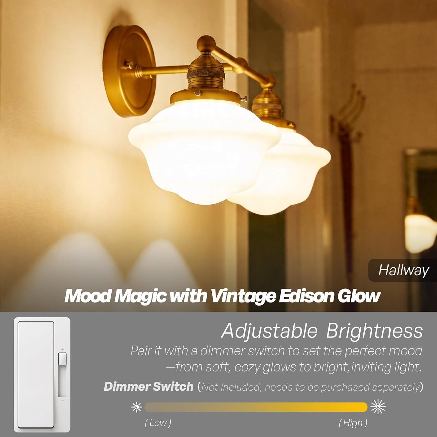Vintage 2-Lights Wall Sconce Lights Brass Gold Bathroom Vanity Light with Milk Glass Double Sconce Wall Mounted Lamp for Bedroom Living Room Bathroom Mirror Kitchen Hallway Hardwire