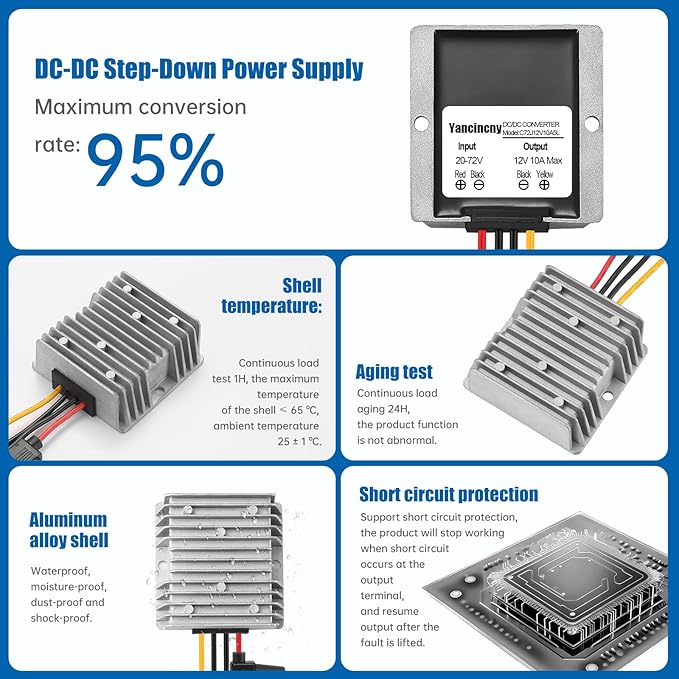 Yancincny 10A 120W 12V Golf Cart 24V 36V 48V 72V to 12V DC Converter Voltage - Image 5