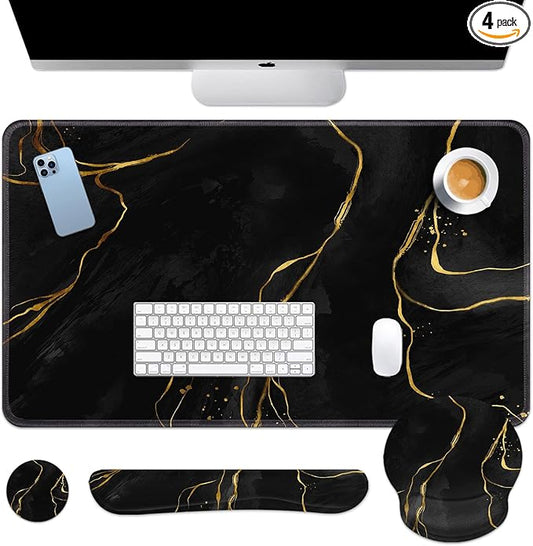 Britimes Black Gold Marble Keyboard Mouse Pad Set 4in1 Large Mousepad+Keyboard by Britimes