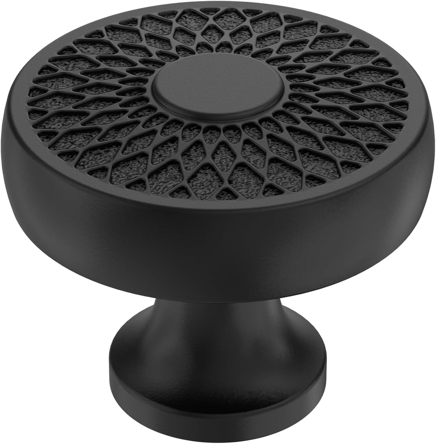 Alzassbg Matte Black Round Cabinet Knobs 10 Pack, AL0001MB | 1.2 Inch Diameter, Decorative Filigree Pattern, Solid Metal Build, for Cabinets and Drawers