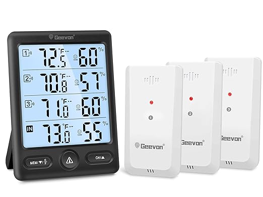 Geevon Indoor Outdoor Thermometer Wireless 3 Remote Sensors, 5-Inch Display by GEEVON
