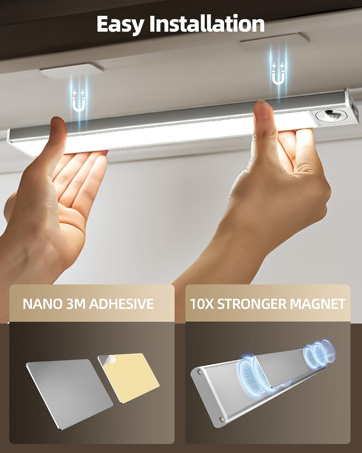 12inch Under Cabinet Lighting with Remote, 2400mAh Rechargeable Motion Sensor Light Indoor, Wireless Closet Lights, Dimmable, 3 Color Temps, Magnetic for Kitchen, Stairs (4 Pack)
