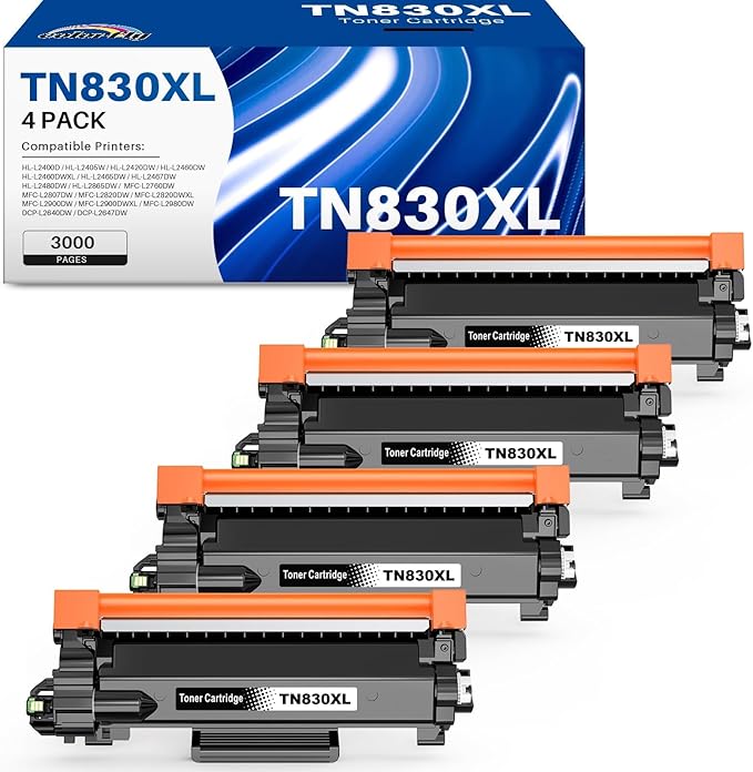 Compatible TN830XL Black Toner 4 Pack Replacement by colorfly