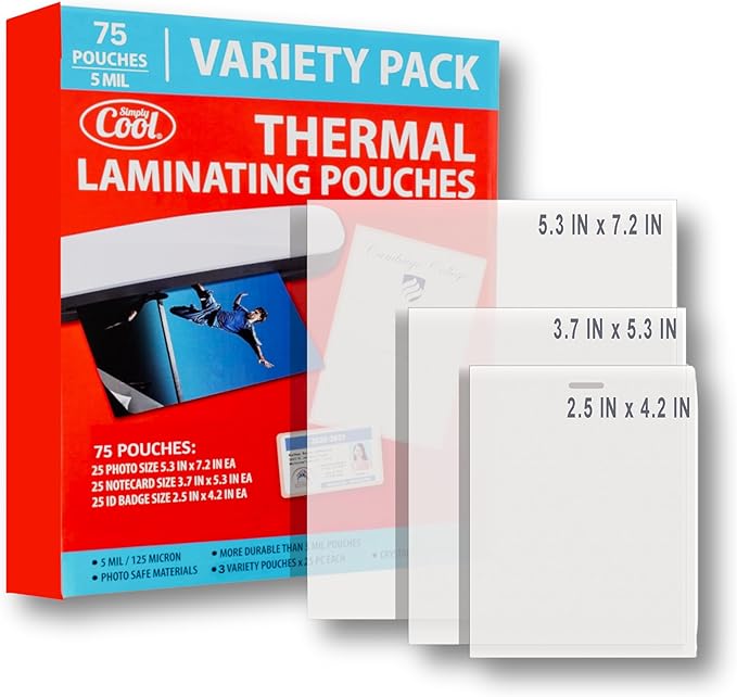 5MIL Thermal Laminating Sheets Photo, I.D. Badge Sizes, Dry-Erase Friendly by SimplyCool