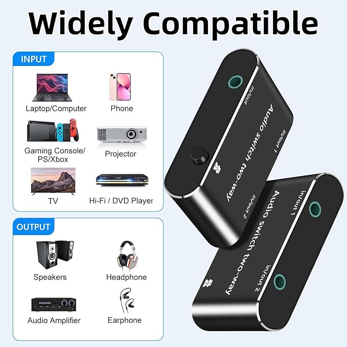 Audio Switch 3.5mm Bi-Direction Switch, Stereo Audio Switcher 2 in 1/1 in 2 Out - Image 2