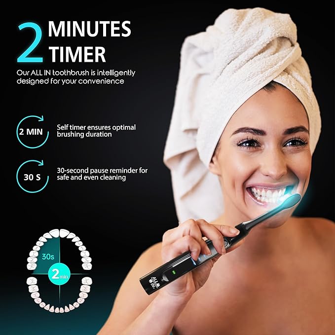 ALL IN Sonic LED Whitening Toothbrush and Replacement Heads Full Set - Image 3