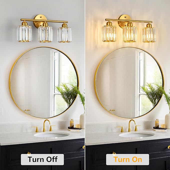 FDPBY Modern 3 Light Crystal Vanity Light, Brushed Gold Vertical Bathroom Light - Image 6