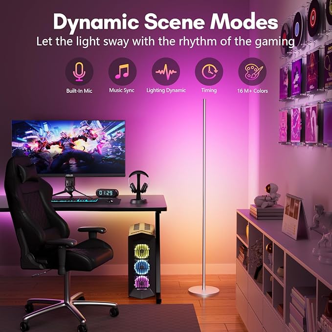 luckystyle Smart RGB Corner Floor Lamp, Bright LED Tall Modern Floor Lamp - Image 6