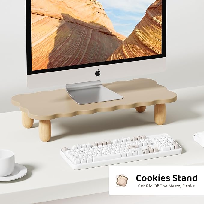 AFOOYO Monitor Stand Riser, Cookie-Shaped Sturdy Wood Computer Monitor Stand - Image 2