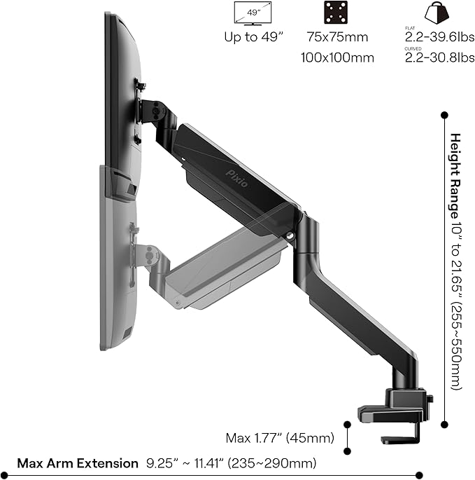 Pixio PS2S Ultrawide Heavy-Duty Premium Single Monitor Arm Stand Desk Mount - Image 4