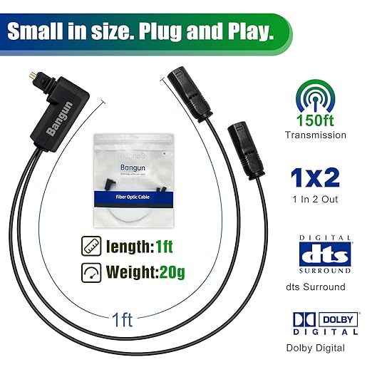 Bangun 90 Degree Optical Audio Splitter 1 in 2 Out, Digital Toslink Fiber - Image 7