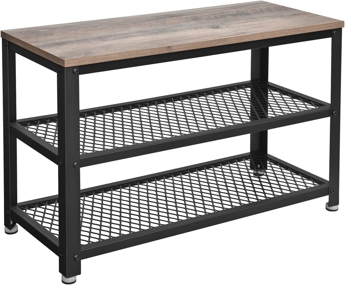 vasagle 3-tier shoe rack, storage bench with metal, main product view
