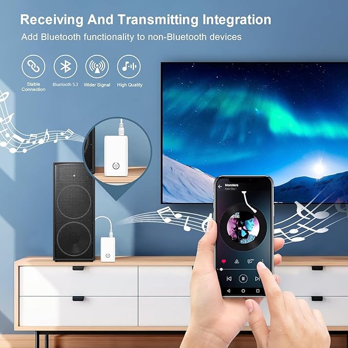Ankilo Upgraded Bluetooth 5.3 Transmitter Receiver, 2 in 1 Wireless Bluetooth - Image 2