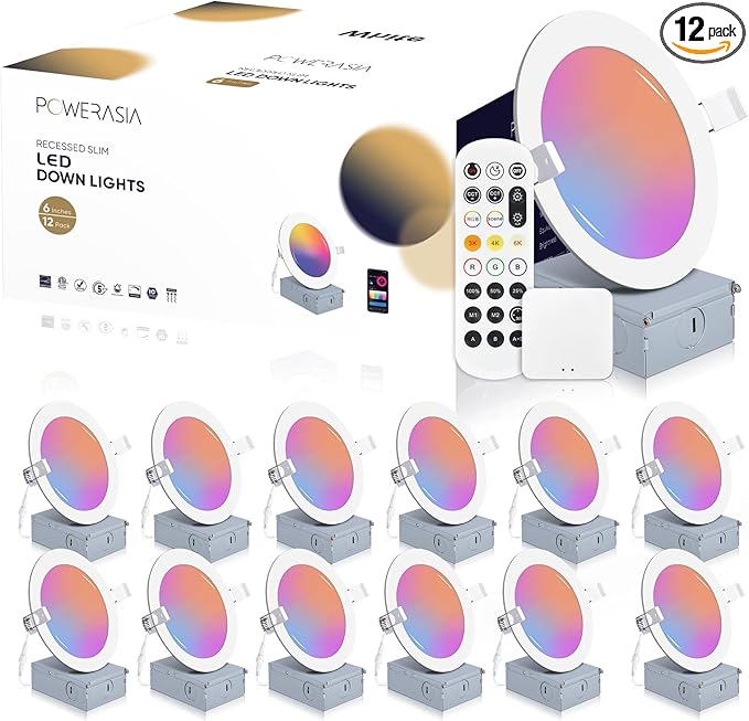 POWERASIA 12 Pack Smart Recessed Lighting 6 Inch, Ultra-Thin LED Recessed by POWERASIA