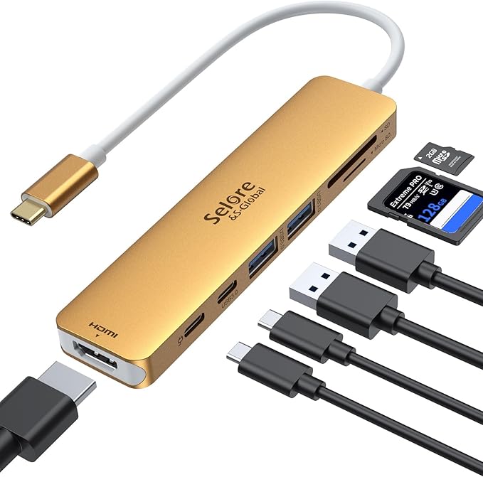 USB C Hub HDMI Adapter for MacBook Pro/Air, 7 in 1 USBC Dongle by SeloreS-Global